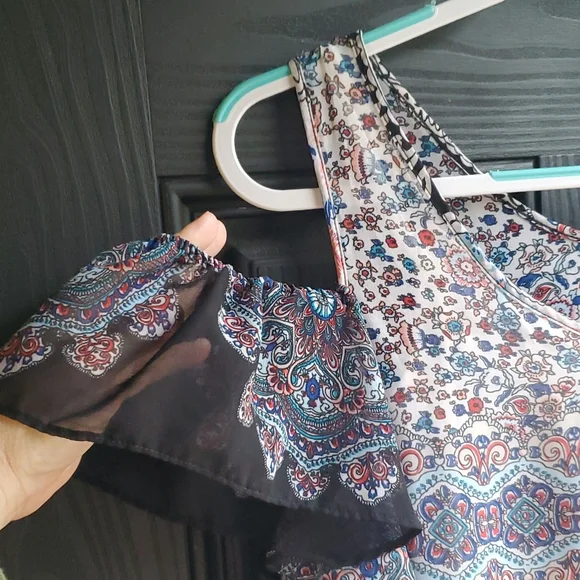 New Directions Boho Cold Shoulder Ditsy Floral Slipon Dress S Very Sheer… - Picture 3 of 17